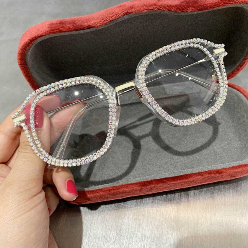 Gold Diamond Cat Eye Sunglasses for Women Brand Designer Shades Sun Glasses Men Vintage Metal Clear Eyeglasses UV400 21