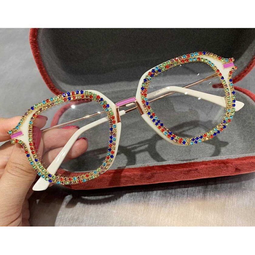 Gold Diamond Cat Eye Sunglasses for Women Brand Designer Shades Sun Glasses Men Vintage Metal Clear Eyeglasses UV400 18